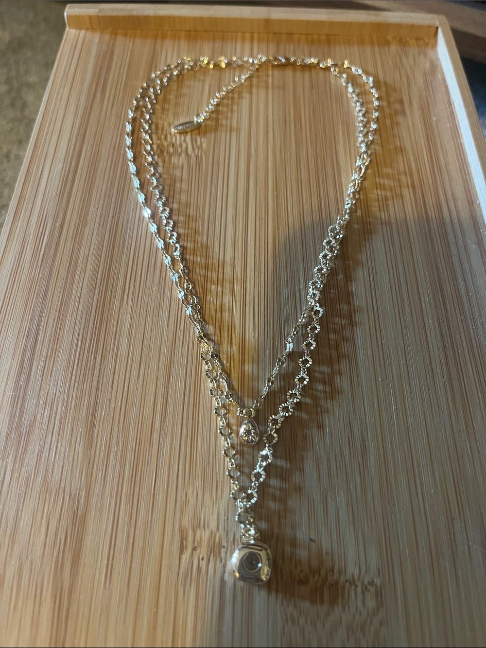Double chain Gold Necklace with Minialimist Pendants